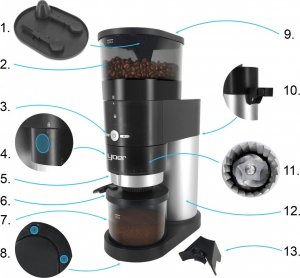 Młynek do kawy Yoer Elektryczny MŁYNEK do kawy ŻARNOWY Automatyczny STOŻKOWY Stalowy - YOER Mulino BCG01BK 3
