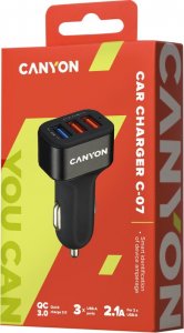 Ładowarka Canyon CANYON C-07 Universal 3xUSB car adapter(1 USB with Quick Charger QC3.0), Input 12-24V, Output USB/5V-2.1A+QC3.0/5V-2.4A&9V-2A&12V-1.5A, with Smart IC, black rubber coating+black metal ring+QC3.0 port with blue/other ports in orange 4