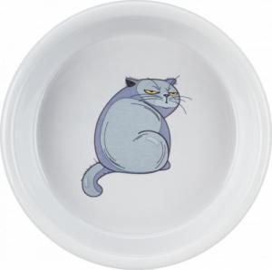 Trixie Miska, dla kota, szara, ceramiczna, 0,25l/13cm, z nadrukiem kota 1
