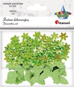 Titanum Cekiny kwiaty + naklejki mix jasnozielone 12szt 1