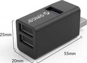 HUB USB Orico Mini hub 3x USB-A 2.0 3.1 Gen1 (MINI-U32L-BK-BP) 3