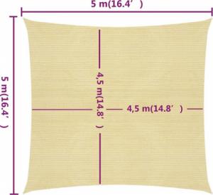 vidaXL Żagiel przeciwsłoneczny, 160 g/m, beżowy, 5x5 m, HDPE 6