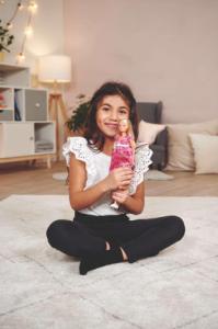 Simba Lalka Steffi w ciąży bobas niespodzianka czerwono-fioletowa sukienka 11