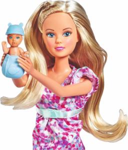 Simba Lalka Steffi w ciąży bobas niespodzianka czerwono-fioletowa sukienka 3