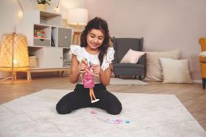 Simba Lalka Steffi w ciąży bobas niespodzianka czerwono-fioletowa sukienka 7