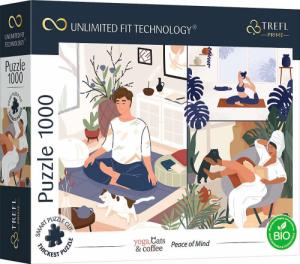 Trefl Puzzle 1000 Peace of Mind Unlimited Fit Technology, yogą, kawą i kotkami zatytułowany 1