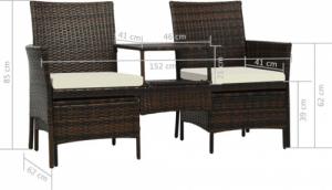 vidaXL Brązowa sofa ogrodowa z polirattanu ze stolikiem Terry 10