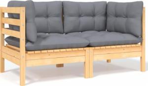 vidaXL 2-osobowa sofa ogrodowa z szarymi poduszkami, drewno sosnowe 1