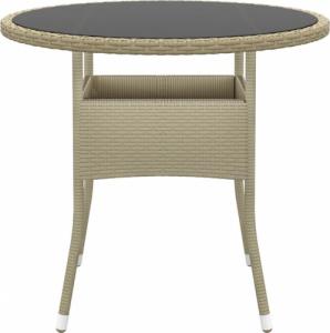 vidaXL vidaXL Stolik ogrodowy, 80x75 cm, szkło hartowane i rattan PE, beżowy 2