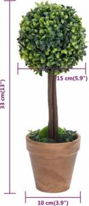 vidaXL vidaXL Kule ze sztucznego bukszpanu w doniczce, 2 szt., zielone, 33 cm 6