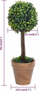 vidaXL Kule ze sztucznego bukszpanu w doniczce, 2 szt., zielone, 56 cm 6
