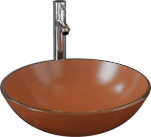 Umywalka vidaXL vidaXL Umywalka łazienkowa z kranem i korkiem, brąz, szkło hartowane 2