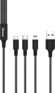 Kabel USB Dudao USB-A - USB-C + microUSB + Lightning 1.2 m Czarny (6970379611432) 1