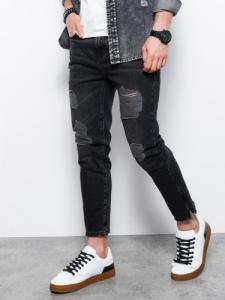 Ombre Spodnie męskie jeansowe - czarne P1028 L 1