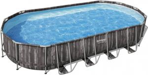 Bestway Bestway Power Steel Frame Pool Set, 732 cm x 366 cm x 122 cm, swimming pool (dark brown/blue, wood decor, with filter pump) 1