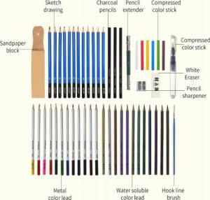 H&B Profesjonalny Zestaw Artsytyczny Kredki, Ołówki, Akcesoria / H&b 52w1 10