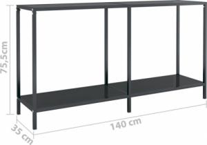 vidaXL vidaXL Stolik konsolowy, czarny, 140x35x75,5 cm, szkło hartowane 7