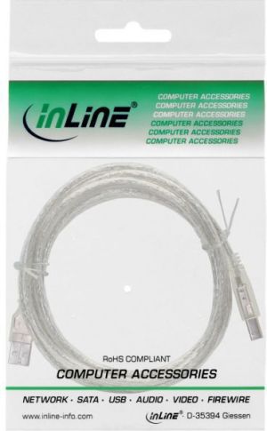 Kabel USB InLine USB-A - USB-B 0.5 m Przezroczysty (34505T) 2