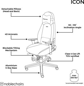 Fotel Noblechairs ICON z prawdziwej skóry - czarny (GAGC-090) 7