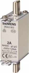 Siemens Wkładka topikowa NH000 10A gG 500V wersja standard zaczepy nieizolowane 3NA3803 2
