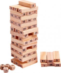 Hurt-net KLOCKI JENGA DREWNIANA WIEŻA GRA EDUKACYJNA 54SZT + KOSTKI 2