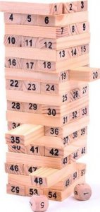 Hurt-net KLOCKI JENGA DREWNIANA WIEŻA GRA EDUKACYJNA 54SZT + KOSTKI 3