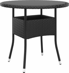 vidaXL vidaXL Stolik ogrodowy, 80x75 cm, szkło hartowane i rattan PE, czarny 1