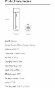 Odkurzacz ręczny Baseus Baseus A2 bezprzewodowy mini odkurzacz samochodowy 70 W 5000 Pa czarny (VCAQ030001) 4