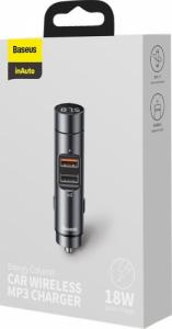 Transmiter FM Baseus Baseus Energy Column Transmiter FM Bluetooth 5.0 ładowarka samochodowa 2x USB 3,1A QC3.0 szary (CDNL000014) 2