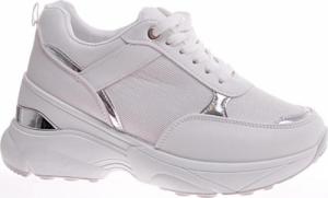Wiązane białe sneakersy na koturnie /D5-3 11417 W498/ 39 1