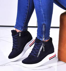 Granatowe sneakersy damskie na ukrytym koturnie /F6-3 10772 T690/ 38 1