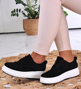 Pantofelek24 Sznurowane buty sportowe damskie na platformie Czarne /F9-2 10949 T381/ 38 2