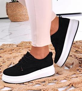 Pantofelek24 Sznurowane buty sportowe damskie na platformie Czarne /F9-2 10949 T381/ 38 3