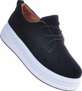 Pantofelek24 Sznurowane buty sportowe damskie na platformie Czarne /F9-2 10949 T381/ 38 4