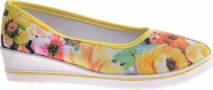 Pantofelek24 Damskie tenisówki żółte na koturnie w kwiaty /F5-2 7775 S190/ 37 3