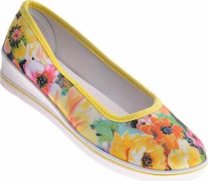 Pantofelek24 Damskie tenisówki żółte na koturnie w kwiaty /F5-2 7775 S190/ 37 5