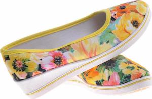 Pantofelek24 Damskie tenisówki żółte na koturnie w kwiaty /F5-2 7775 S190/ 37 6