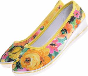 Pantofelek24 Damskie tenisówki żółte na koturnie w kwiaty /F5-2 7775 S190/ 37 8