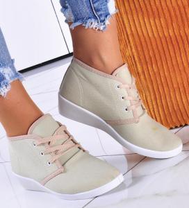 Pantofelek24 Wiązane beżowe tenisówki na koturnie /B1-3 11147 S197/ 38 3