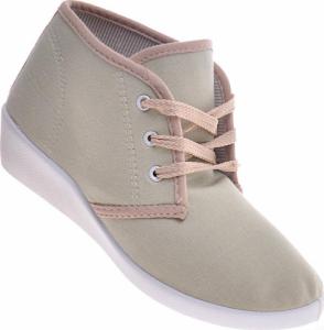 Pantofelek24 Wiązane beżowe tenisówki na koturnie /B1-3 11147 S197/ 38 5