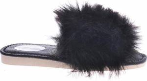 Pantofelek24 Czarne damskie klapki z kudłatym futerkiem Premium /E10-1 11319 S292/ 36 1