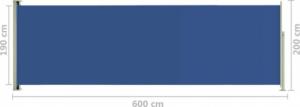 vidaXL Zwijana markiza boczna na taras, 200x600 cm, niebieska 8