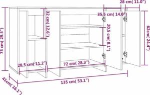 vidaXL Komoda, biała, wysoki połysk, 135 x 41 x 75 cm, płyta wiórowa 8