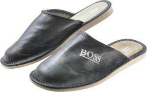 Pantofelek24 Boss- skórzane kapcie męskie na prezent Szary /E3-1 7890 S196/ 46 1