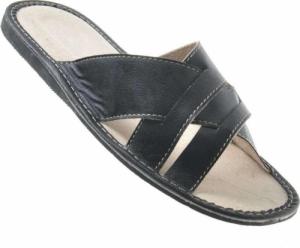 Pantofelek24 Skórzane męskie klapki domowe Czarne /F10-1 8410 S196/ 45 3