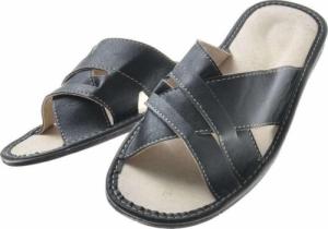 Pantofelek24 Skórzane męskie klapki domowe Czarne /F10-1 8410 S196/ 45 4