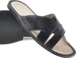 Pantofelek24 Skórzane męskie klapki domowe Czarne /F10-1 8410 S196/ 45 7