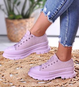 Pantofelek24 Sznurowane buty sportowe damskie na platformie fioletowe /B3-3 10912 W289/ 38 1