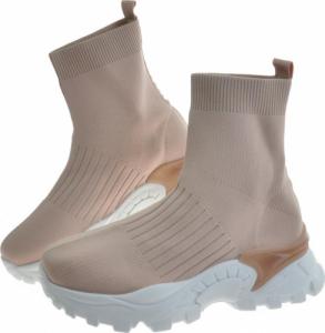 Pantofelek24 Modne damskie botki tekstylne Beżowe /C7-3 10223 S396/ 37 4