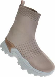 Pantofelek24 Modne damskie botki tekstylne Beżowe /C7-3 10223 S396/ 37 5